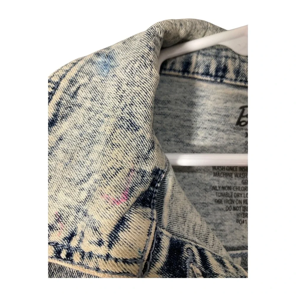 Barbie Girls Denim Jacket XS 4 5 Acid Wash Rainbow Embroidered Jean Coat Kids‎